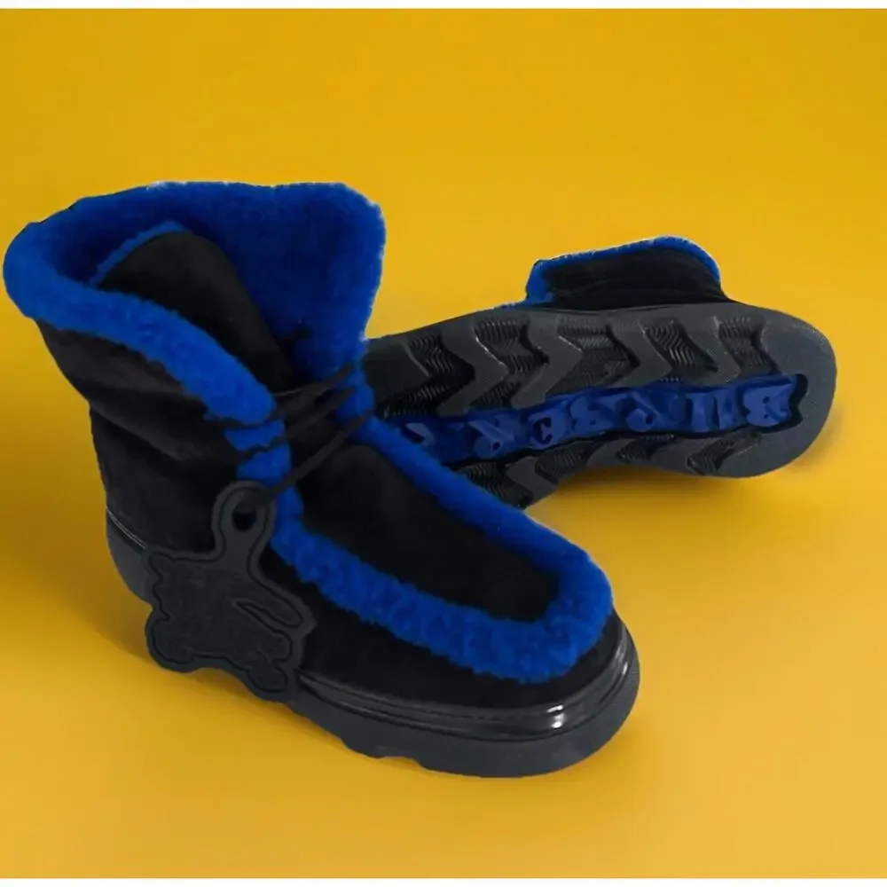 $1550 Burberry Mens Creeper Shearling Black Blue Winter Boots Size 42 /US 9 - Picture 3 of 16